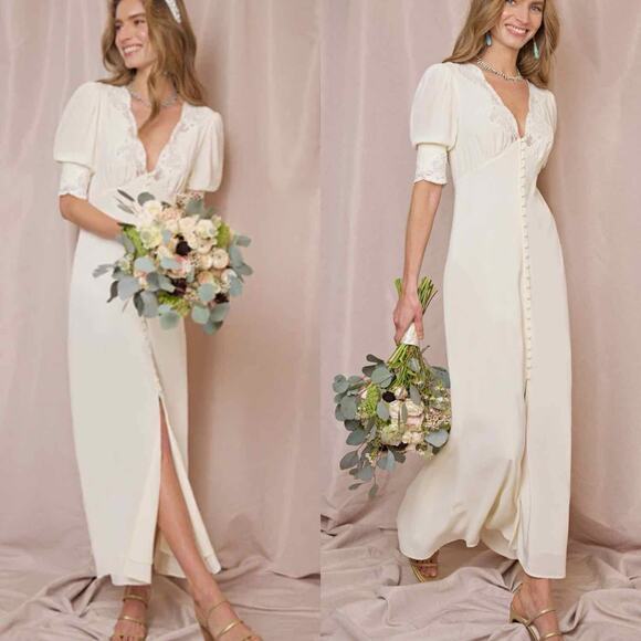 RIXO Bridal Simone Embroidered Maxi Dress Ivory Size XS - Picture 9 of 14